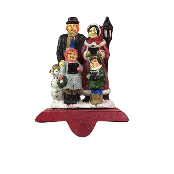 Vintage Cast Iron Christmas Stocking Hanger Dickens Family Caroling Ligh…